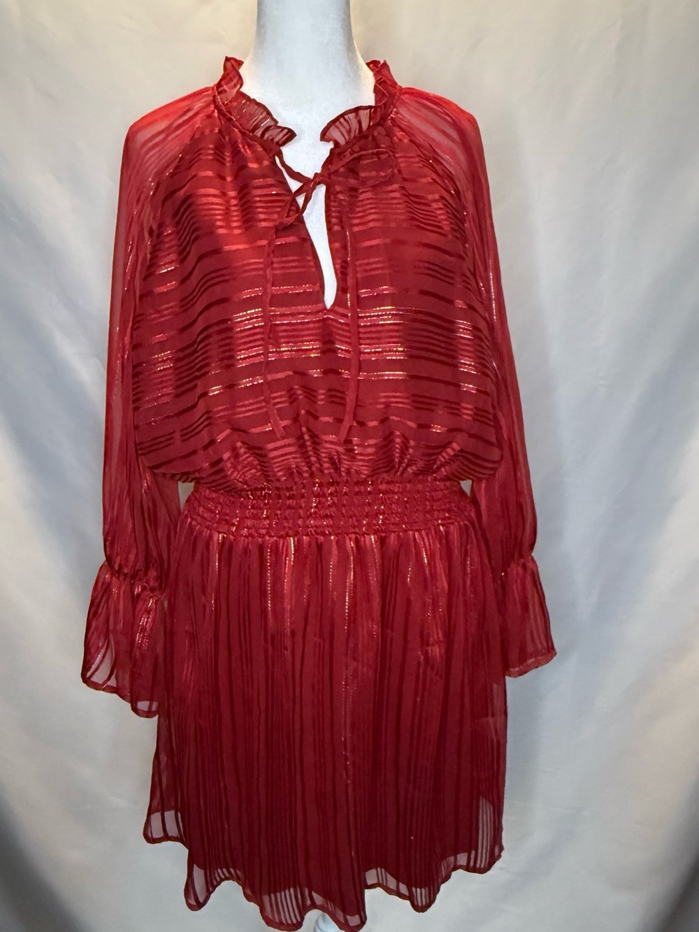 NSR Red Metallic Stripe Long Sleeve Dress